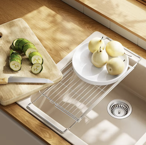 OEM/ODM Vietnam Égouttoir pliant télescopique en acier inoxydable pour évier, étagère de rangement de cuisine - Product Image 1