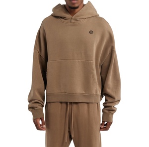 เสื้อฮู้ดดี้ผู้ชายทรงโอเวอร์ไซส์แบบครอป ผ้าฟลีซนุ่ม สวมใส่สบาย แบบยูนิเซ็กซ์ ผ้าฝ้ายลำลอง สไตล์สตรีทแวร์ น้ำหนักมาก รับผลิตแบบ OEM ODM - Product Image 1