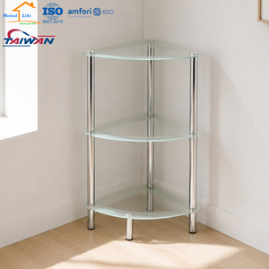 Estante de Almacenamiento de Esquina Multifuncional de Vidrio, Diseño Moderno, Metálico, para Baño, Ducha, Exhibición de Champú, Hecho en Taiwán - Product Image 1