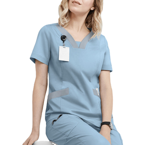 2026 New Women's Black V-Neck Scrub Top With <b>Name</b> <b>Tag</b> Holder And Pockets Hospital Uniforms - Product Image 5