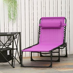 Chaise longue pliante violette pour piscine avec dossier inclinable à 4 positions, coussin respirant en maille et siège élastique pour salle de sport et piscine - Product Image 2
