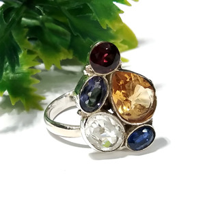 KGN SILVER JEWELLERY HOUSE Rainbow Moonstone Prehnite Amethyst Tourmaline Bezel Set 925 Sterling Silver Gemstone <b>Ring</b> Third - Product Image 6
