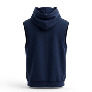 Sweat-shirt à capuche sans manches pour homme, bleu royal uni, en molleton français, coupe décontractée, pour l'automne - Product Image 2