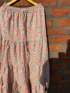 Indian Hand Block Printed White Cotton Long Skirt Dress for Women Casual Style with Elastic Waistband Breathable Long Skirt - Product Image 3