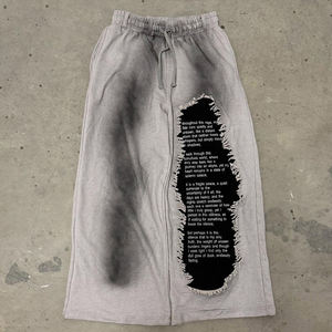 Pantalones Jogger y de Chándal Anchos Distressed de Algodón 100% French Terry con Parches y Efecto Desgastado por el Sol, Estilo Streetwear Oversize Personalizado - Product Image 1