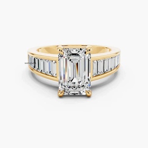 Anillo de Compromiso con Diamante Cultivado en Laboratorio con Corte Esmeralda, Certificado por IGI, en Oro de 10K, 14K, 18K, Plata 925, 935, Joyería Fina - Product Image 1