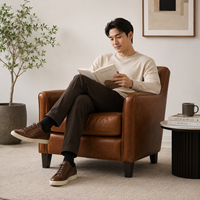Fauteuil d'appoint en cuir véritable, design moderne du milieu du siècle, luxe contemporain, durable, pour chambre, hôtel, salon, appartement, salle à manger, salle de sport