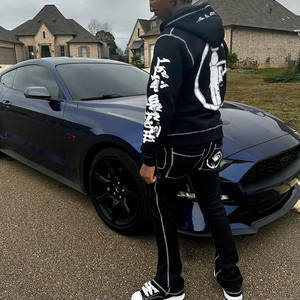 Ensemble de survêtements pour hommes avec sweat à capuche zippé et pantalon de survêtement délavé effet soleil, en coton 100%, style streetwear, personnalisable, en vente - Product Image 4