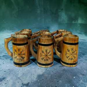 Mug en bois de pin sculpté à la main, avec revêtement alimentaire, pour boissons et repas rustiques, à prix avantageux - Product Image 3