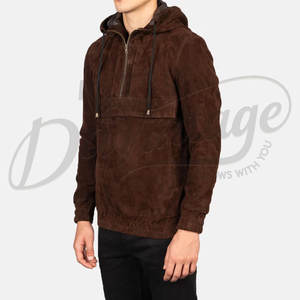 Veste Anorak à Capuche Homme en Daim Marron Chocolat, Coupe Slim, Décontractée, Demi-Zip, en Daim Véritable Doux, Tendance - Product Image 5
