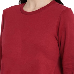 Sudadera de Punto Roja Sólida con Cuello Redondo para Mujer, Manga Larga, Transpirable, de Algodón, para Otoño - Product Image 6