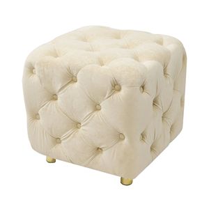Elegante Pouf Moderno in Velluto Beige, Morbido Poggiapiedi e Comoda Sedia per Trucco con Seduta Imbottita - Product Image 3