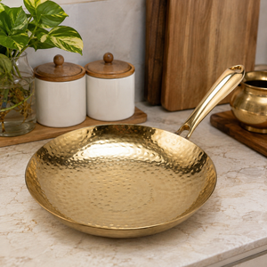 Hammered Brass Fry <b>Pan</b> with Handle | Premium Brass <b>Skillet</b> for Cooking | Traditional Indian Frying <b>Pan</b> | Heavy Duty Kitchen Cook - Product Image 2