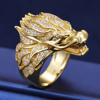 Bague Hip Hop pour Homme en Argent Sterling 925, Diamant de laboratoire plaqué or 18 carats, brillante, de luxe, style signet, avec un grand diamant taille brillant incrusté