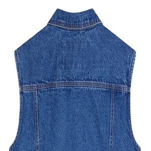 Gilet sans manches en jean vintage pour femme avec détails boutonnés, vêtement d'extérieur coupe-vent écologique de haute qualité - Product Image 2
