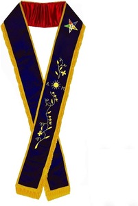 Cinturón Masónico OES W.M., Cinturón de la Orden de la Estrella de Oriente para Matrona Distinguida, Terciopelo Morado con Flecos Dorados y Forro Rojo - Product Image 6