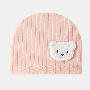 Bonnet bébé nouveau-né mignon en tricot côtelé doux avec applique ours en peluche, bonnet d'hiver unisexe - Product Image 1