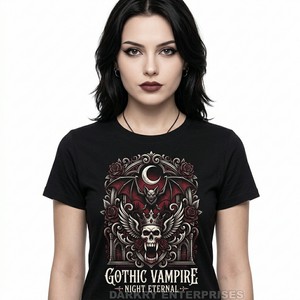 T-shirt Gothique Victorien Personnalisé pour Femme, Motif Vampire Nuit Éternelle, 100% Coton, Style Steampunk, Fabricant de Vêtements Féminins - Product Image 5