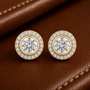Pendientes de Diamantes Cultivados en Laboratorio con Corte Redondo, Oro Sólido de 14K y 18K, Engaste Halo y Bisel, DEF VVS, Clásicos para Novia, Boda, Venta al por Mayor ODM - Product Image 1