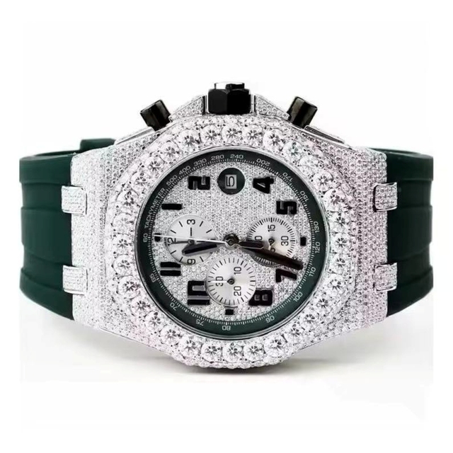Luxury Men's Square ETA Mechanical Watch VVS Moissanite Diamond Rubber Band Water Resistant Analog Glass Pointer Business Charm