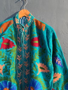 Floral Embroidered Velvet Jacket Handcrafted Boho Suzani Coat Suzani Style <b>bird</b> Design Velvet Suzani Jacket - Product Image 4