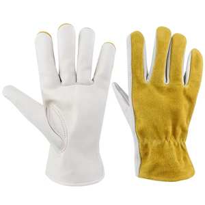 Guantes de cuero de vaca para conductor, guantes de trabajo de piel de cabra para jardinería con pulgar Keystone, guantes resistentes para conducir camiones pesados para conductores - Product Image 1