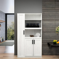 OEM Model 2157 Modulaire Eikenhouten Moderne Hoge Witte Keuken Pantry Opbergkast Schuifdeur Open Display Planken Dubbele Deuren