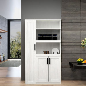 Armoire de rangement de cuisine haute blanche modèle OEM 2157 avec porte coulissante, étagères ouvertes et rangement à double porte - Product Image 1