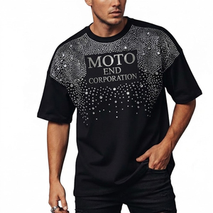 T-shirt à manches courtes pour homme Moto End Corporation, imprimé étoiles, col rond, décontracté, coupe classique, tissu tricoté - Product Image 2