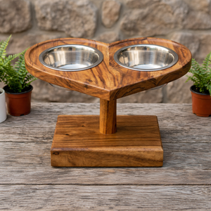 Comedero Doble para Perros de Madera Hecho a Mano por Bela Artisan, Comedero Elevado para Mascotas con Tazones de Acero Inoxidable y Base Elevada Antideslizante - Product Image 1