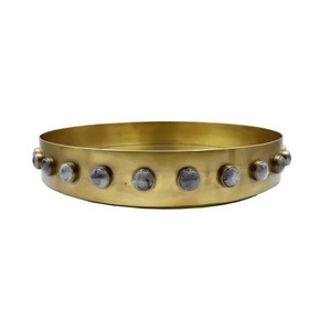 Round Metal Storage Tray With Polished Gold Plated Frame Industrial Design For <b>Tabletop</b> Use - Product Image 1
