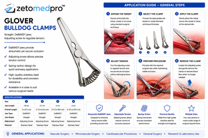Pinces de chirurgie cardiovasculaire GLOVER Bulldog Clamps Straight DeBAKEY Jaws, longueurs totales 5,1 cm, 6,4 cm, 8,9 cm, 12,1 cm, ZETOMEDPRO - Product Image 6
