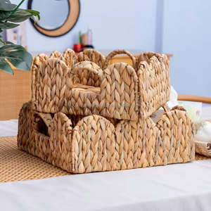 Natural Fiber Water Hyacinth <b>Basket</b> with Handle Handmade <b>Woven</b> Sustainable Eco Friendly Home Storage Decoration Wholesale Export - Product Image 6