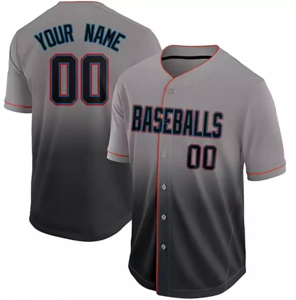 Custom Baseball Jersey Men's Short Sleeve Gradient Blue Navy Sublimated Print Breathable <b>Polyester</b> Baseball Collar Button Front - Product Image 3