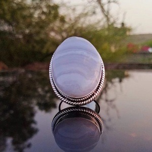 Blue Lace Agate 925 Sterling <b>Silver</b> Handmade Oval Cut Lock Shape <b>Ring</b> Party Anniversary Gift Promise Boho <b>Statement</b> Jewelry - Product Image 4