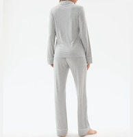 Ensemble de pyjama en modal pour femmes, 160 g/m², haut à manches longues boutonné et pantalon droit, vêtements de nuit avec passepoil blanc