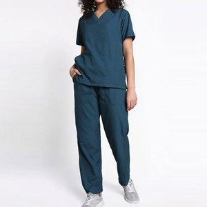Heavyweight High Quality Polyester Cotton V Neck Design Short Sleeve Multi Pockets Plain Fashion Wear Women's <b>Scrub</b> Suits - Product Image 6