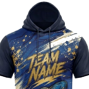 เสื้อฮู้ดน้ำหนักเบาสำหรับผู้ชาย แขนสั้น โพลีเอสเตอร์ เสื้อทีม OEM สกรีนชื่อและหมายเลขได้ ชุดกีฬา - Product Image 4