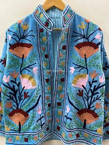 Veste en coton brodée à la main avec des motifs floraux, col mandarin, manches longues, style chinois, manteau décontracté pour femmes, vêtements d'extérieur d'automne - Product Image 4