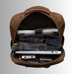 Genuine Leather Vintage Style Travel Laptop <b>Backpack</b> <b>with</b> Nylon Lining Business Casual Design 36-55L Capacity - Product Image 5