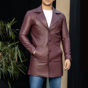 Manteau en cuir confortable pour homme, élégant, matière douce, écologique, respirant, longueur longue, pour tous les jours - Product Image 4