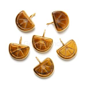 AAA Tiger Eye Orange Fruit Carved Gemstone <b>Charm</b> Pendant Sterling <b>Silver</b> Gold Vermeil Healing Crystal Jewelry Tiger Eye Pendant - Product Image 2