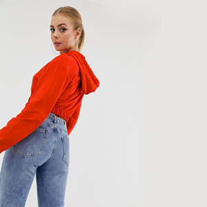 Custom Women <b>Red</b> <b>Cropped</b> Hoodie Fleece Long Sleeve Pullover Crop <b>Top</b> Sweatshirt Casual Plain Cotton Blank Womens Crop Hoodies HQ - Product Image 4