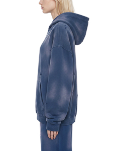 Sudadera con Capucha Unisex Extra Grande, Transpirable, para Invierno, Color Azul Sólido Lavado, 100% Algodón, Felpa, Manga Larga, Informal - Product Image 4