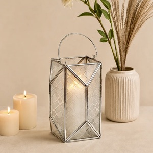 Hot Selling Silver Metal Framed Designer Glass <b>Hurricane</b> Candle Holder for Home and Events Decorations - Product Image 4