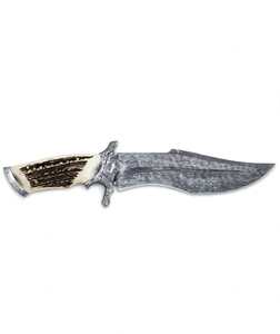 Couteau utilitaire robuste forgé sur mesure en acier Damas, manche en bois de cerf, par Iron Crown Forge - Product Image 4