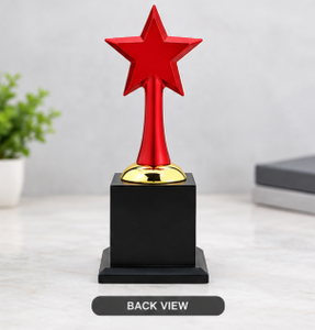 Trofeo Deportivo Ecológico con Estrella Roja de Cinco Puntas, Chapado en Aleación de Zinc, Base Cuadrada Negra de 10 Pulgadas, Listo para Grabar - Product Image 3