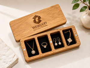 Boîte à bijoux magnétique en bois de hêtre de qualité supérieure avec logo personnalisé, 4 compartiments, OEM ODM - Product Image 2