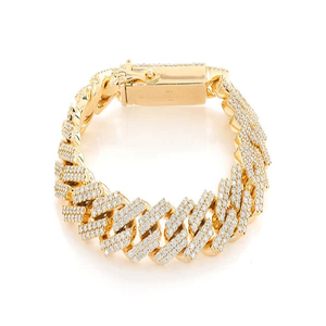 Luxury 22K Gold Plated Diamond Chain <b>Bracelet</b> Round Brilliant Cut Channel Setting Men's Everyday Wear Geometric Style - Product Image 1