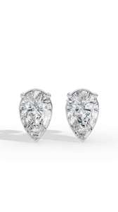 Pear Cut Lab Grown Diamond <b>Studs</b> 925 <b>Sterling</b> <b>Silver</b> Three Prong Solitaire Certified Luxury Fine Jewelry Earrings For Women - Product Image 2